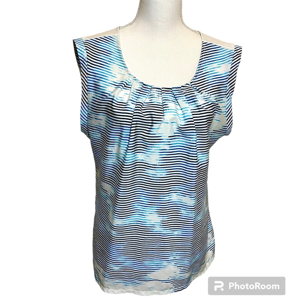 The Limited Sleeveless Striped Abstract Mixed Material Blouse